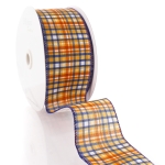 2 1/2" Wired Ribbon Fall Plaid Gold/Navy/Rust Orange