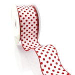 2 1/2" Wired Ribbon White with Red Flocked Dots