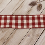 2 1/2" Wired Ribbon Fall Gingham Plaid Burgundy/Cream