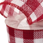 4" Wired Red/White Buffalo Plaid Burlap Ribbon