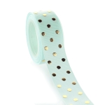 7/8" Mineral Ice/Gold Foil Dots Grosgrain Ribbon