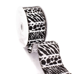 2 1/2" Wired Ribbon Glitter Zebra Animal Print