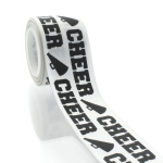 1.5" White/Black Cheer Text Grosgrain Ribbon