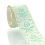 1.5" Ivory Aqua Damask Grosgrain Ribbon