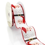 2 1/2" Wired Ribbon Jolly Santa