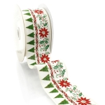 2 1/2" Wired Ribbon Vintage Holiday Poinsettia