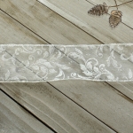 2 1/2" Wired Ribbon Glitter Swirl Leaves White Sheer