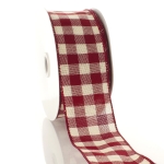 2 1/2" Wired Ribbon Fall Gingham Plaid Burgundy/Cream