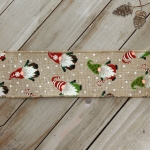 2 1/2" Wired Ribbon Christmas Gnomes on Burlap