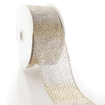 2 1/2" Wired Ribbon Sheer Ombre Glitter Diamond Mesh - Gold