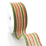 2 1/2" Wired Ribbon Fall Orange/Green/Cream Stripes Burlap