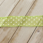 1 1/2" Wired Sheer w/ White Flocked Polka Dots Apple Green