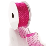 2 1/2" Wired Ribbon Metallic Banded Edge Sheer Diagonal Stripes Hot Pink/Silver