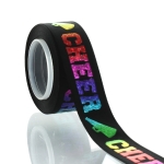 7/8" Ombre Holographic Rainbow Cheer Text Grosgrain Ribbon