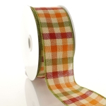 2 1/2" Wired Ribbon Fall Gingham Plaid Orange/Green/Maroon