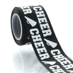 1.5" Black/White Cheer Text Grosgrain Ribbon