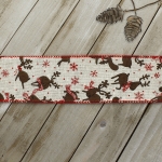 2 1/2" Wired Ribbon Flying Reindeer Cream