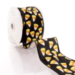 2 1/2" Wired Ribbon Candy Corn on Black