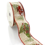 2 1/2" Wired Ribbon Christmas Red/Green Trucks on Burlap