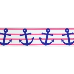 1.5" Pink Blue Nautical Anchors Grosgrain Ribbon