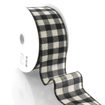 2 1/2" Wired Ribbon Buffalo Plaid Black/Off-White