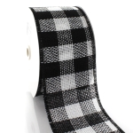 4" Wired Black/White Buffalo Plaid Burlap Ribbon