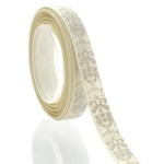 3/8" Ivory w/ Taupe Damask Grosgrain Ribbon