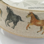 2 1/2" Wired Ribbon Wild Horses Burlap