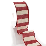 2 1/2" Wired Ribbon Wide Stripe Red/Off-White