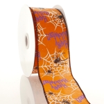 2 1/2" Wired Ribbon Happy Halloween Spider on Orange