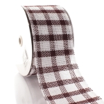 4" Wired Burgundy/White Plaid Burlap Ribbon