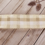 2 1/2" Wired Ribbon Cream/Gold Shimmer Plaid