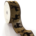 2 1/2" Wired Ribbon Old Bronze Flocked Deer