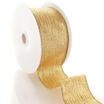 2 1/2" Wired Ribbon Horizontal Glitter/Sequin Stripes Solid Gold