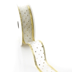 1 1/2" Wired Metallic Banded Edge Sheer Glitter Dots Ivory/Gold