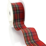 2 1/2" Wired Ribbon Vintage Red/Blue Tartan Plaid