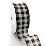 2 1/2" Wired Ribbon Rustic Black/White Buffalo Plaid Burlap