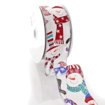 2 1/2" Wired Ribbon Colorful Snowmen White Linen