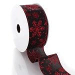 2 1/2" Wired Ribbon Glitter Snowflakes Satin Black/Red