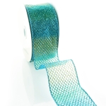 2 1/2" Wired Ribbon Sheer Ombre Glitter Diamond Mesh - Turquoise