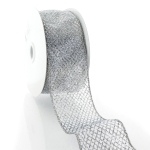 2 1/2" Wired Ribbon Sheer Ombre Glitter Diamond Mesh - Silver