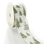 2 1/2" Wired Ribbon Green Woodland Trees on Cream