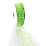 1 1/2" Wired Sheer w/ White Flocked Polka Dots Apple Green