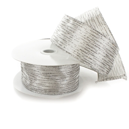 2 1/2" Wired Ribbon Horizontal Glitter/Sequin Stripes Solid Silver