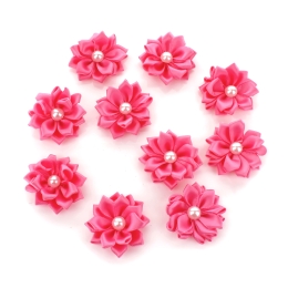 1.5" Satin Ribbon Flowers with Pearl 10-Pack