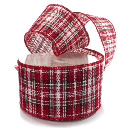 4" Wired Red/Green/White Christmas Plaid Burlap Ribbon