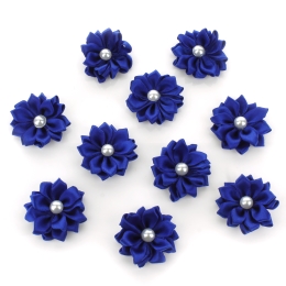 1.5" Satin Ribbon Flowers with Pearl 10-Pack