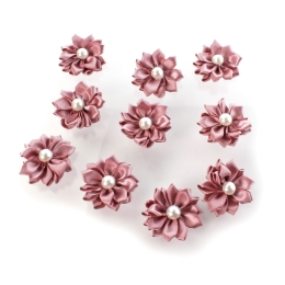 1.5" Satin Ribbon Flowers with Pearl 10-Pack