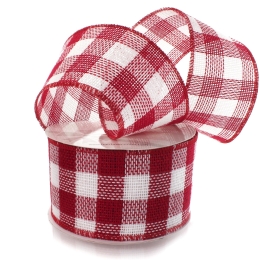 4" Wired Red/White Buffalo Plaid Burlap Ribbon