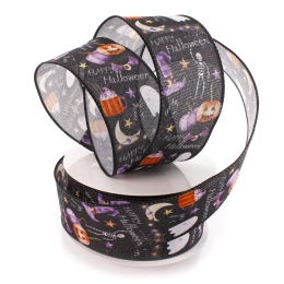 2 1/2" Wired Ribbon Happy Halloween Spooky